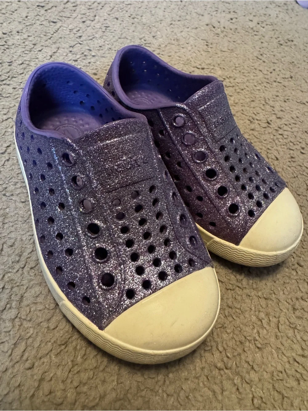 Native Shoes Kids Purple Glitter Slip-On Water Shoes with White Toe